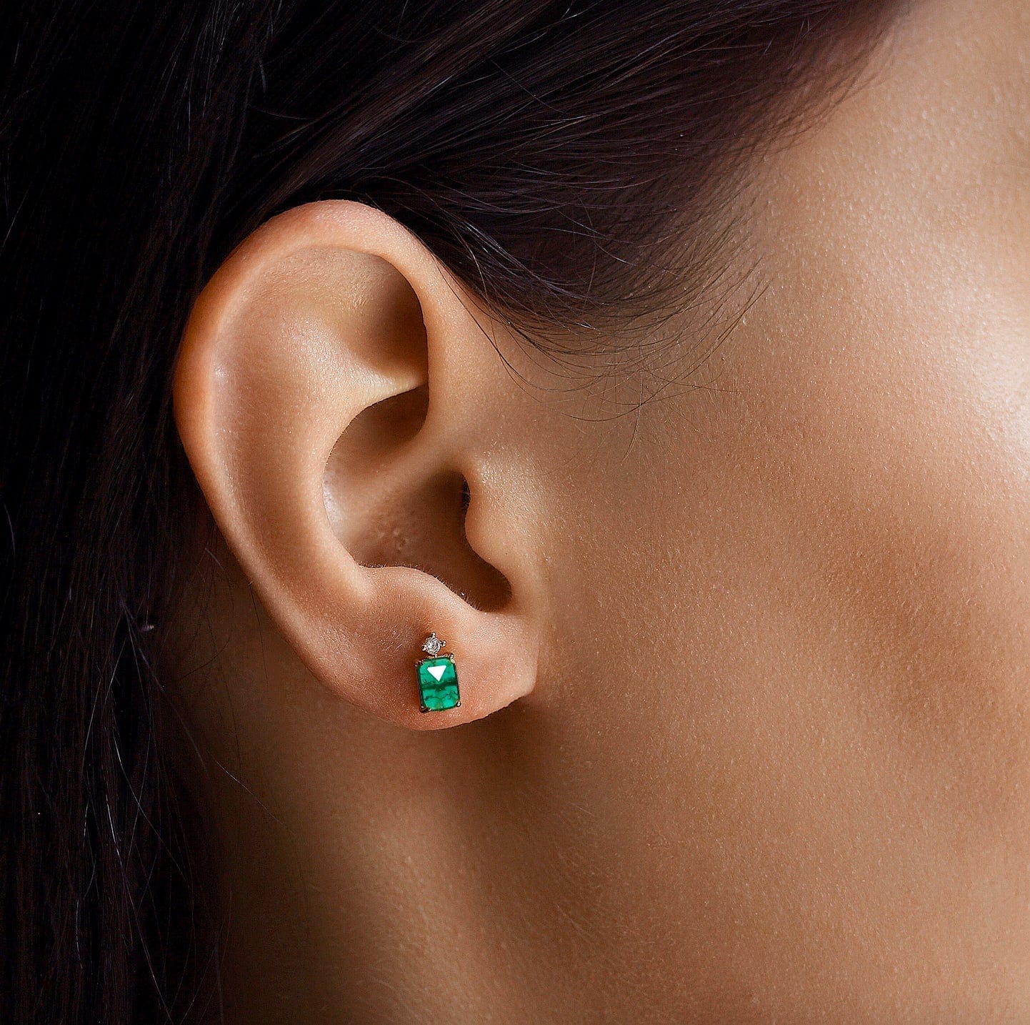 TAI JEWELRY | Emerald Stud Earrings with CZ Drop | Earrings |