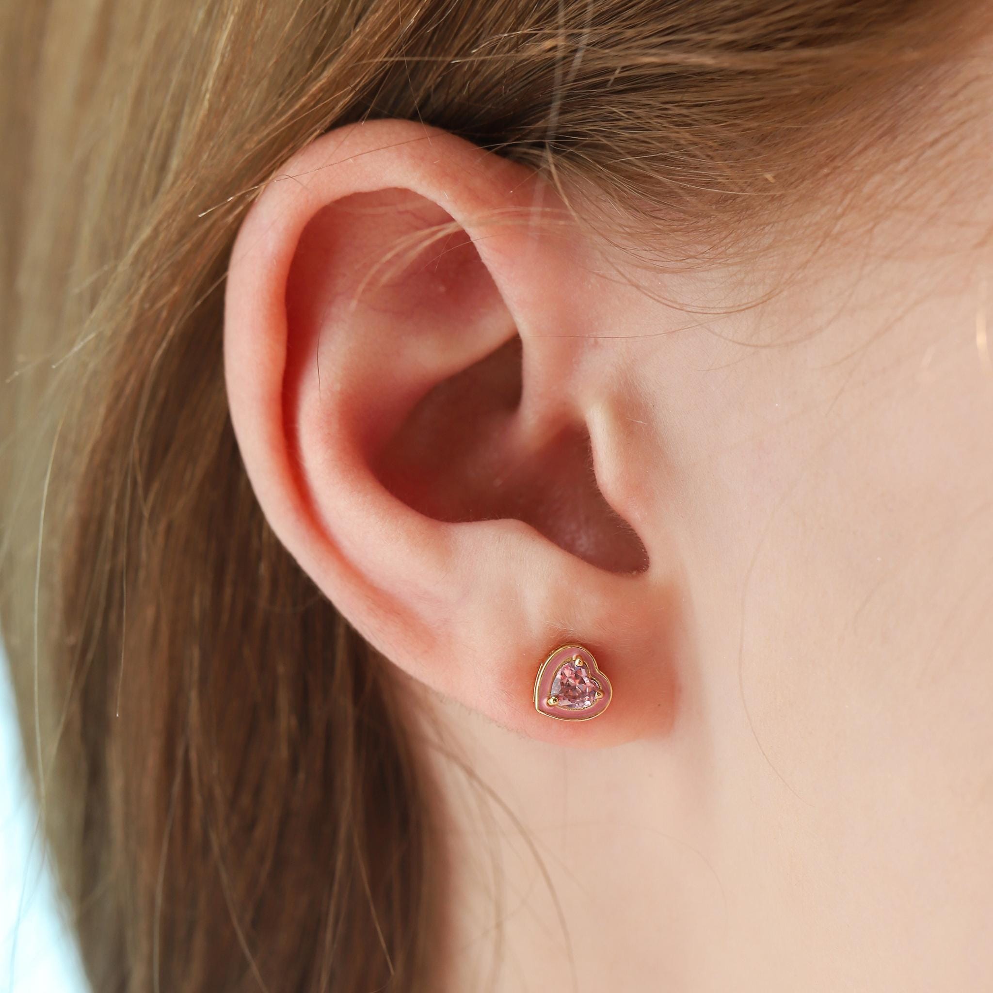 TAI JEWELRY Earrings Enamel Bezel Heart Studs
