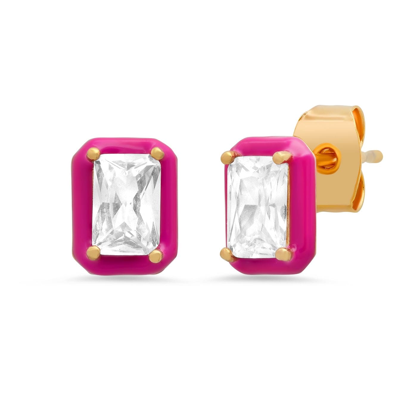 TAI JEWELRY | Enamel Bezel Set Rectangular CZ Studs | Earrings |