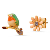 TAI JEWELRY | Enamel Bird and Flower Mismatch Studs | Earrings |