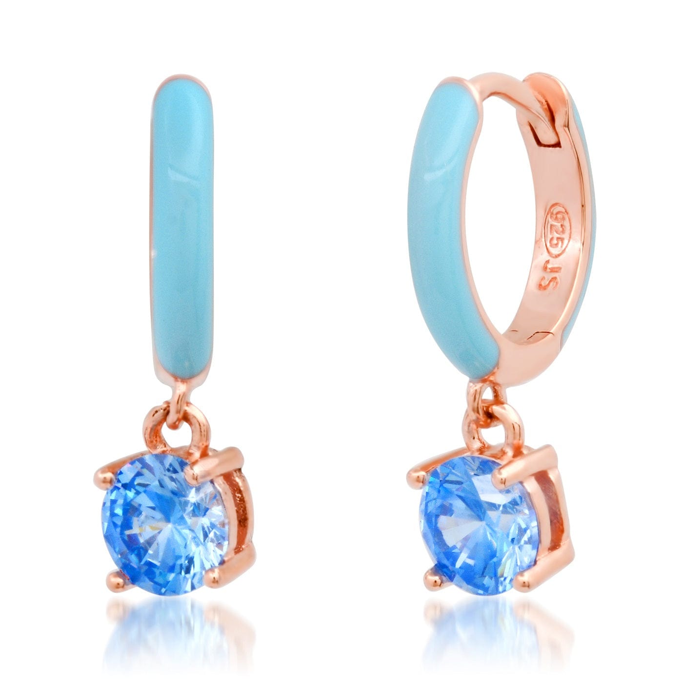 TAI JEWELRY Earrings Aqua Enamel Huggie with Colored CZ Charm