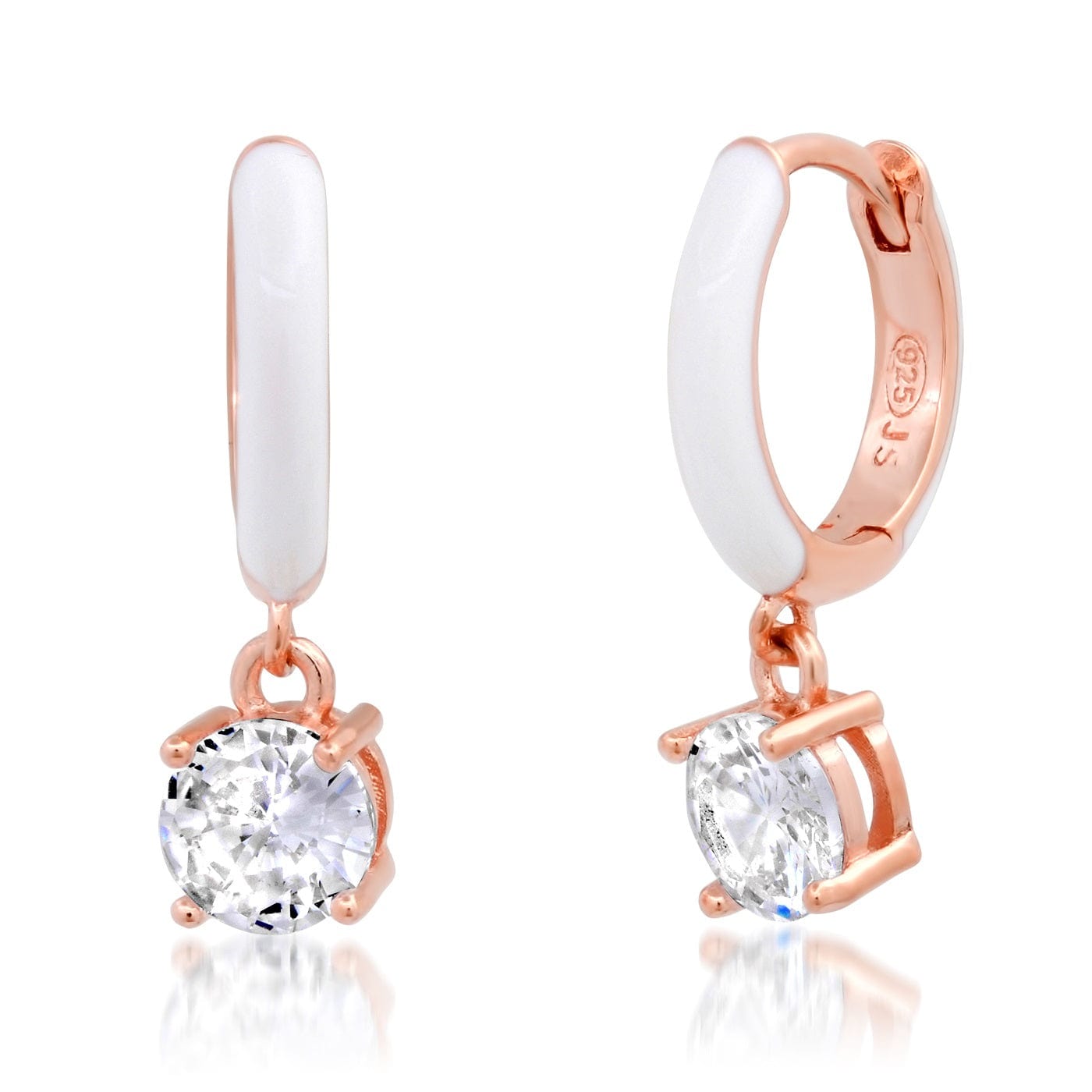 TAI JEWELRY Earrings White Enamel Huggie with Colored CZ Charm