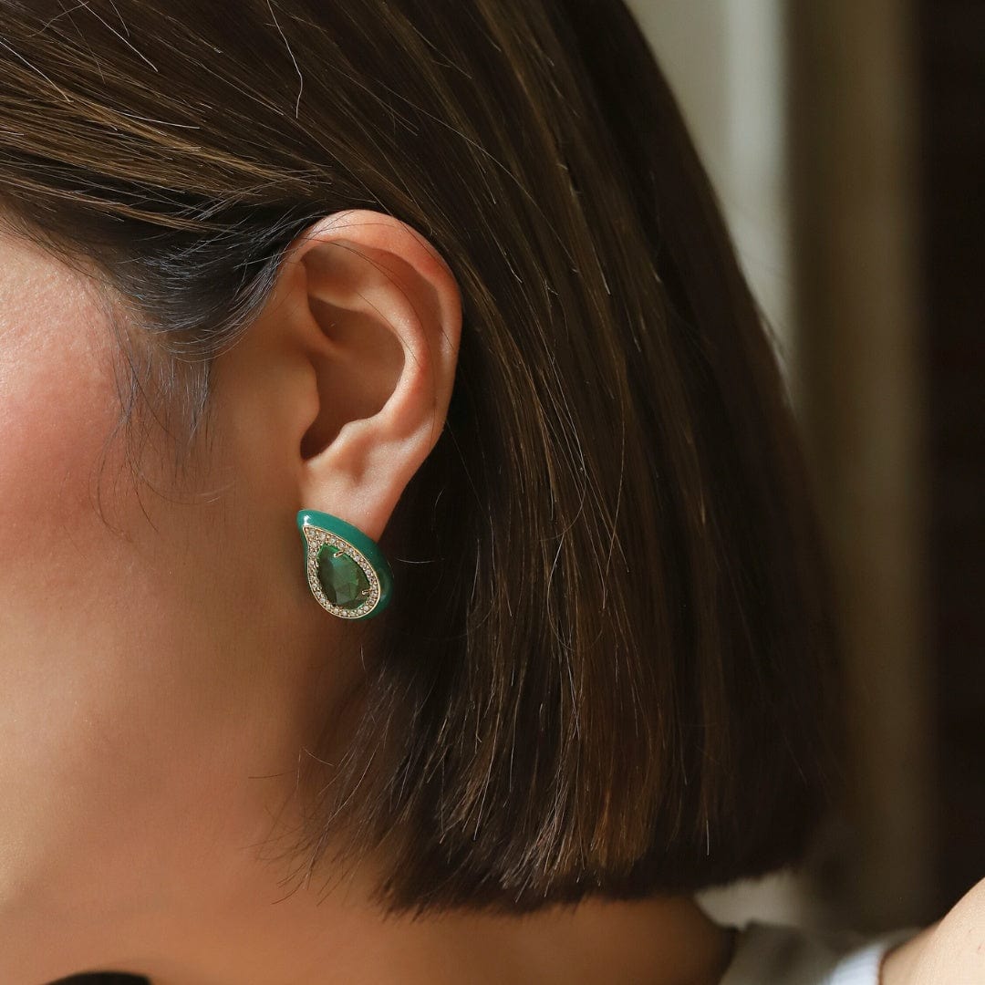 TAI JEWELRY Earrings Enamel Teardrop Gemstone Studs