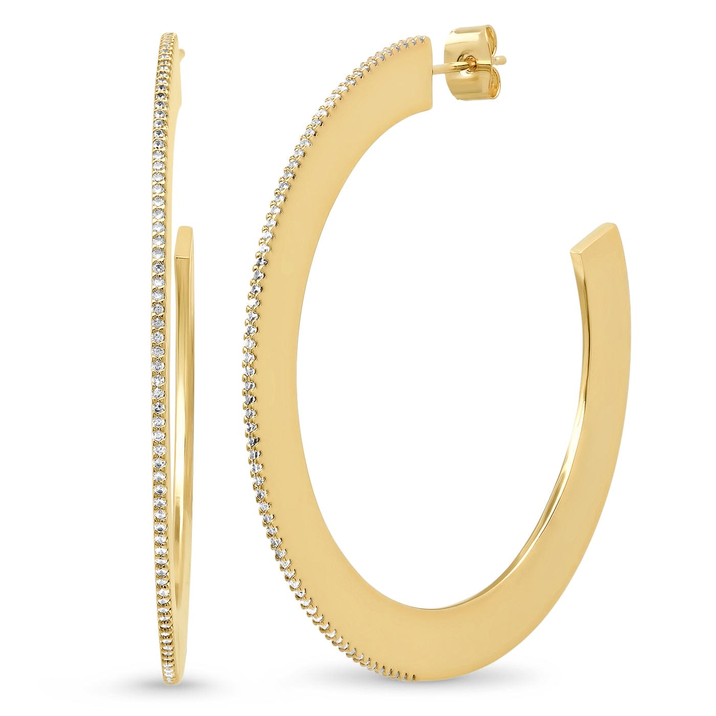TAI JEWELRY | Extra Large Flat Hoops With Pave CZ Accents | Earrings |