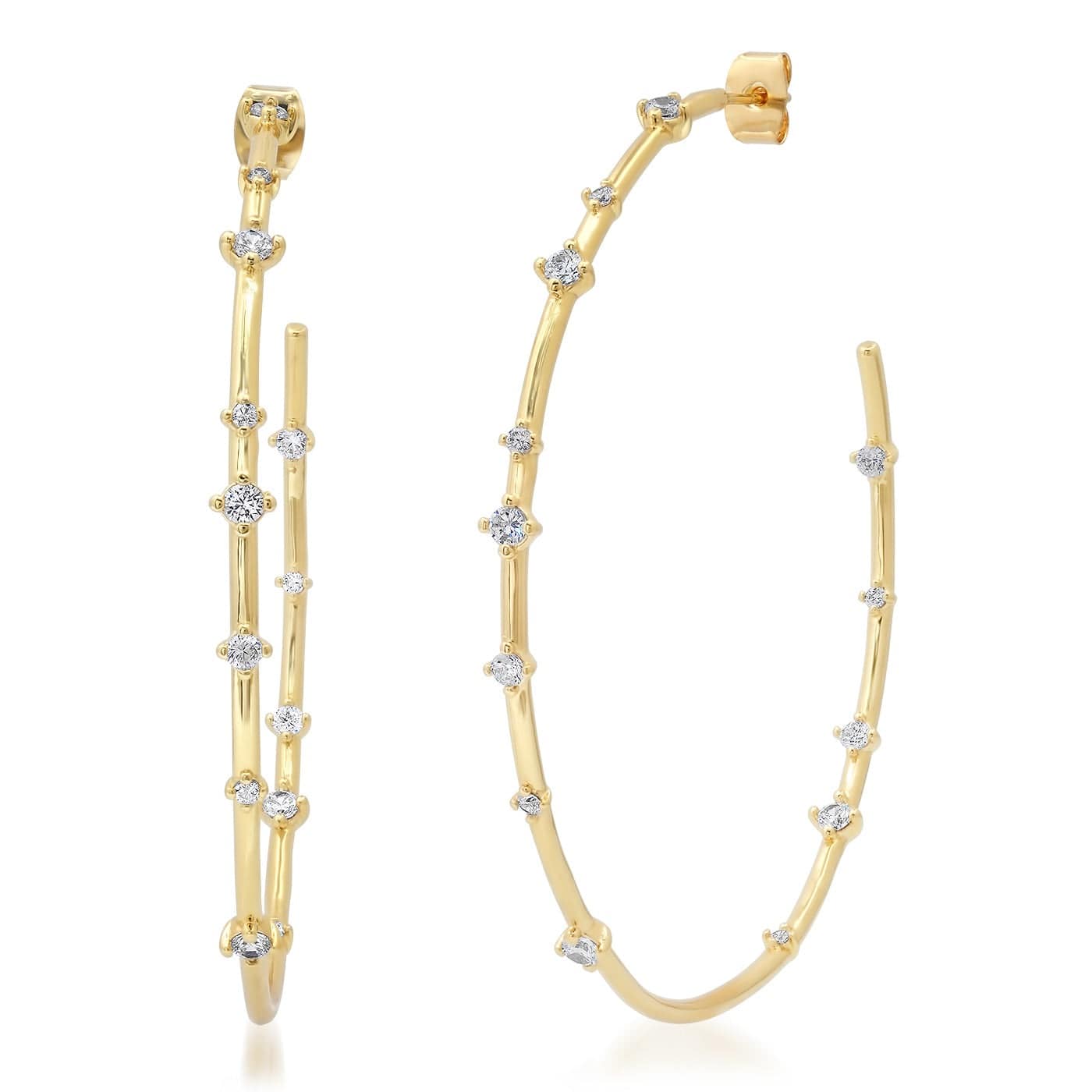 TAI JEWELRY Earrings Extra Large Gold Hoops with CZ Stations
