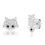TAI JEWELRY Earrings Silver Fish Bone and Cat Mismatched Studs