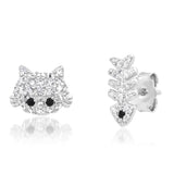 TAI JEWELRY Earrings Silver Fish Bone and Cat Mismatched Studs