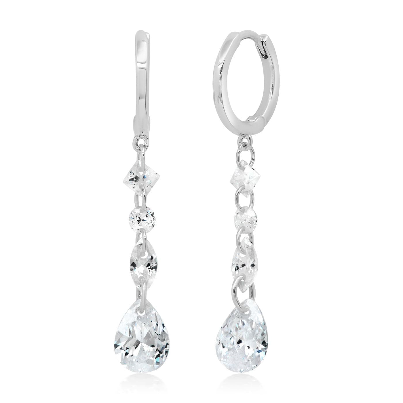 TAI JEWELRY Earrings Silver Floating Gem Drop Huggies
