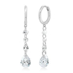 TAI JEWELRY Earrings Silver Floating Gem Drop Huggies