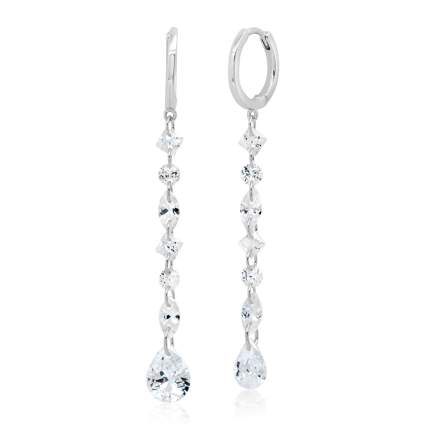 TAI JEWELRY Earrings Silver Floating Linear Gem Drop Huggies
