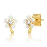 TAI JEWELRY Earrings White Flower Enameled Stud