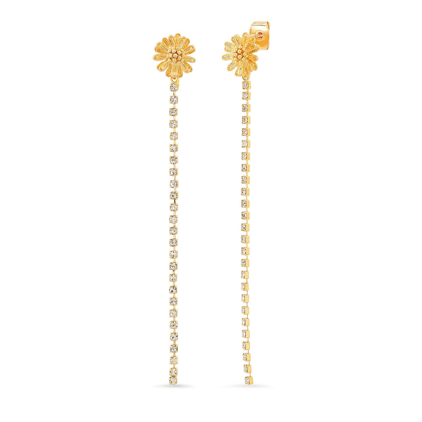 TAI JEWELRY | Flower Studs with CZ Linear Drop | Earrings |