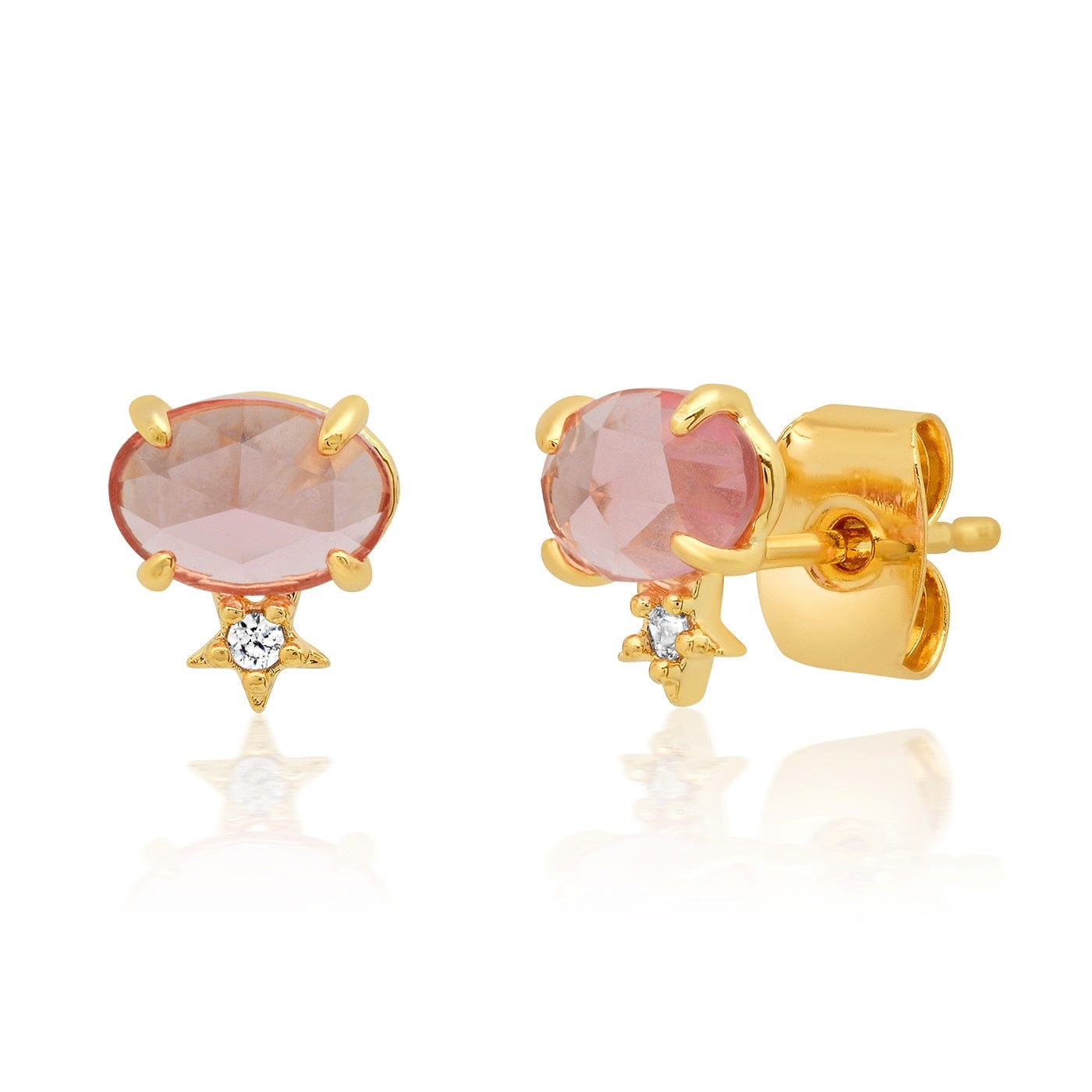 TAI JEWELRY Earrings Glass Oval Stud With Tiny Star Accent