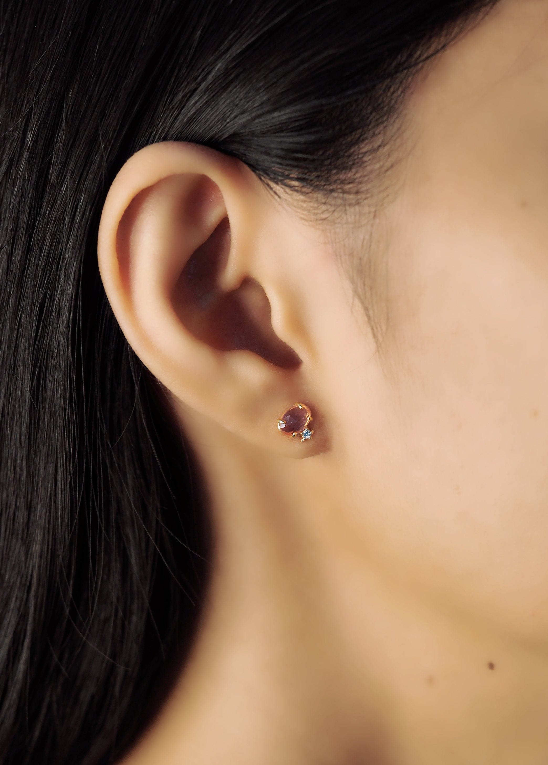 TAI JEWELRY Earrings Glass Oval Stud With Tiny Star Accent