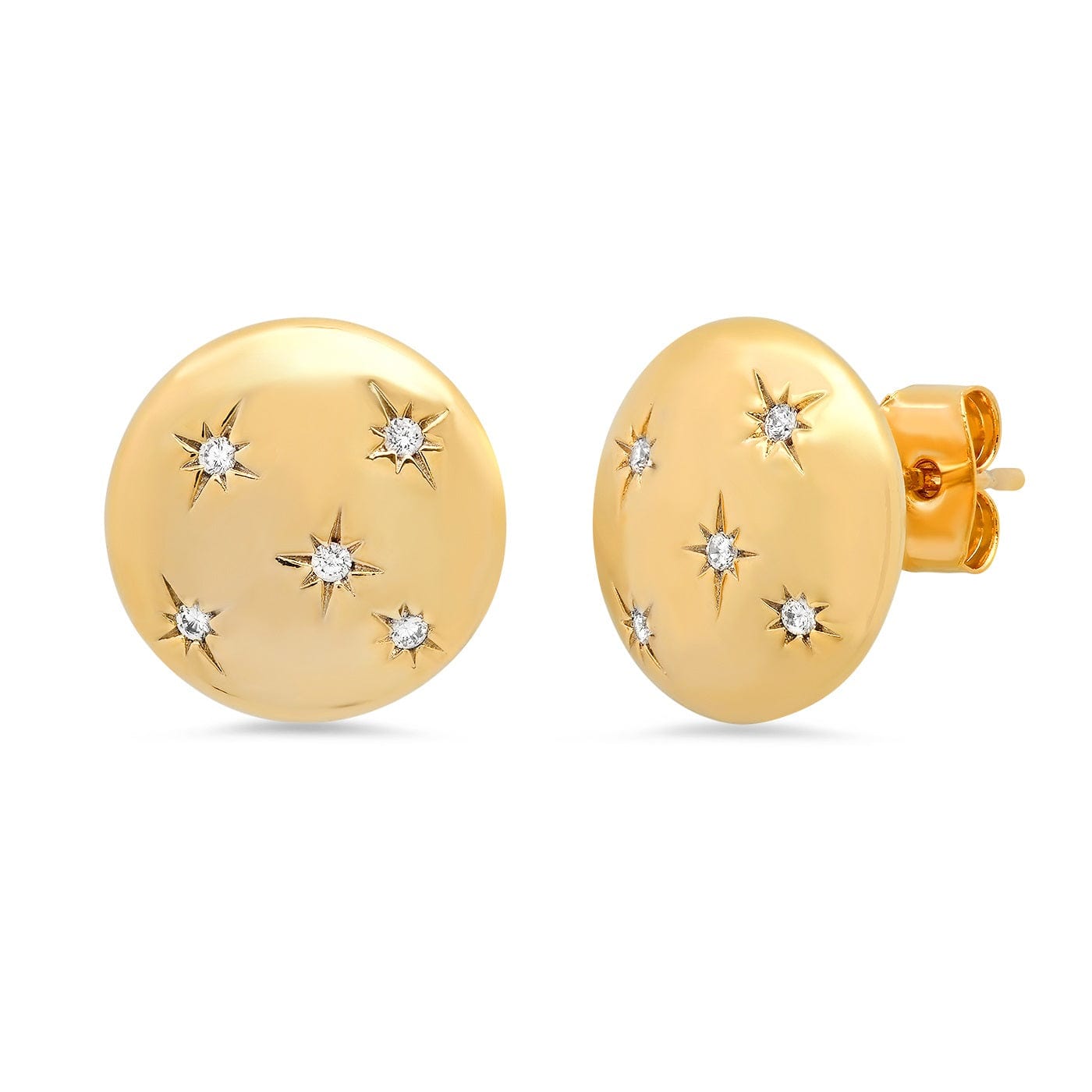 TAI JEWELRY Earrings Gold Button Earring Studs With Cz Star Accents