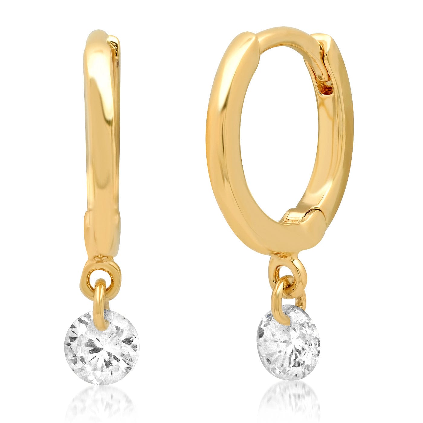 TAI JEWELRY | Gold Huggie With Floating CZ Dangle | Earrings |