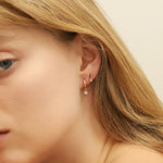 TAI JEWELRY | Gold Huggie With Floating CZ Dangle | Earrings |