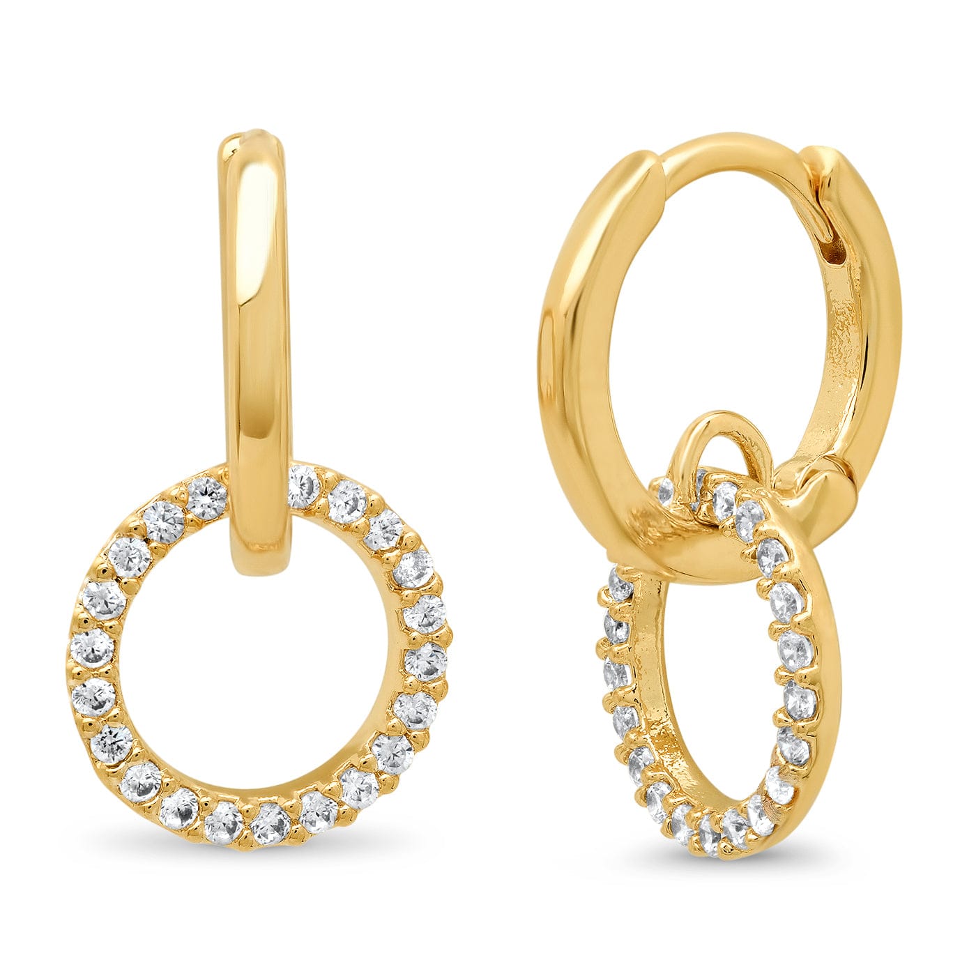 TAI JEWELRY | Gold Huggie With Pave Cz Open Circle Charm Dangle | Earrings |