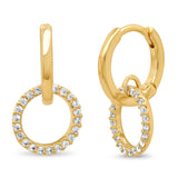 TAI JEWELRY | Gold Huggie With Pave Cz Open Circle Charm Dangle | Earrings |