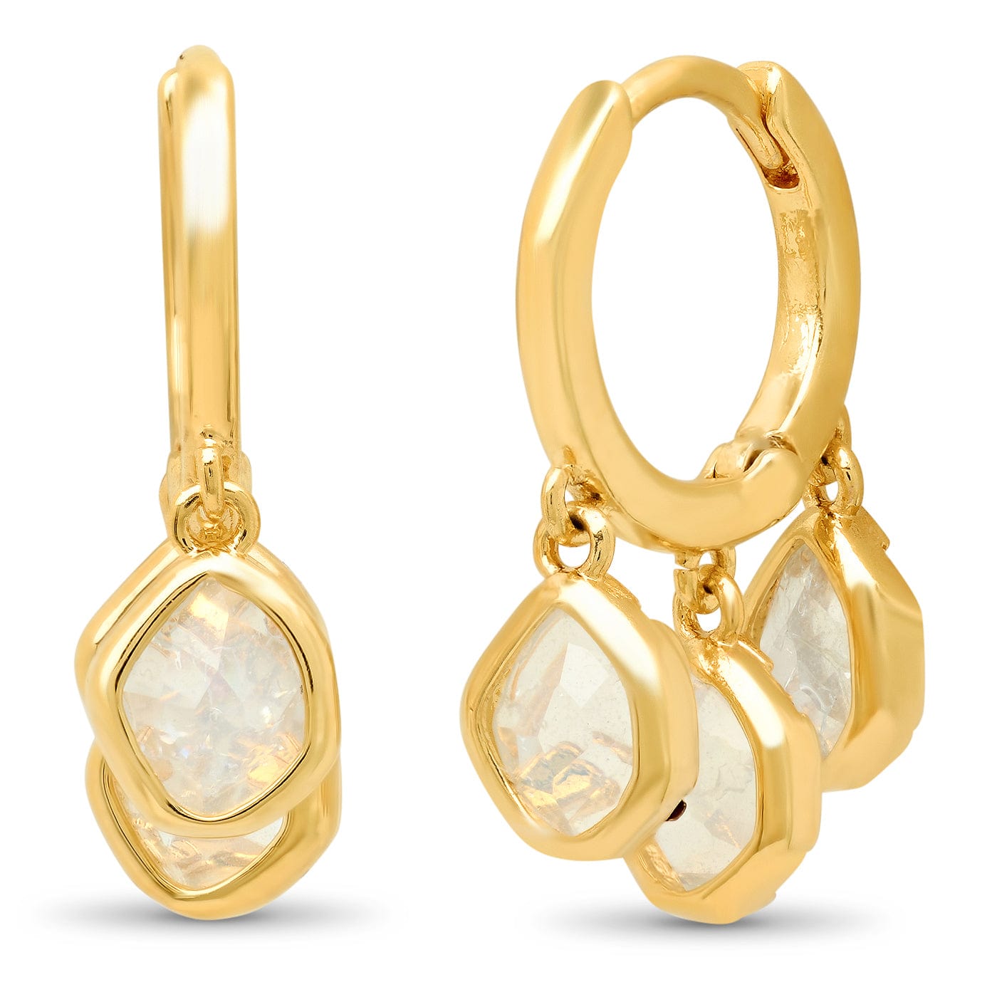 TAI JEWELRY | Gold Huggie with Rock Crystal Charms | Earrings |