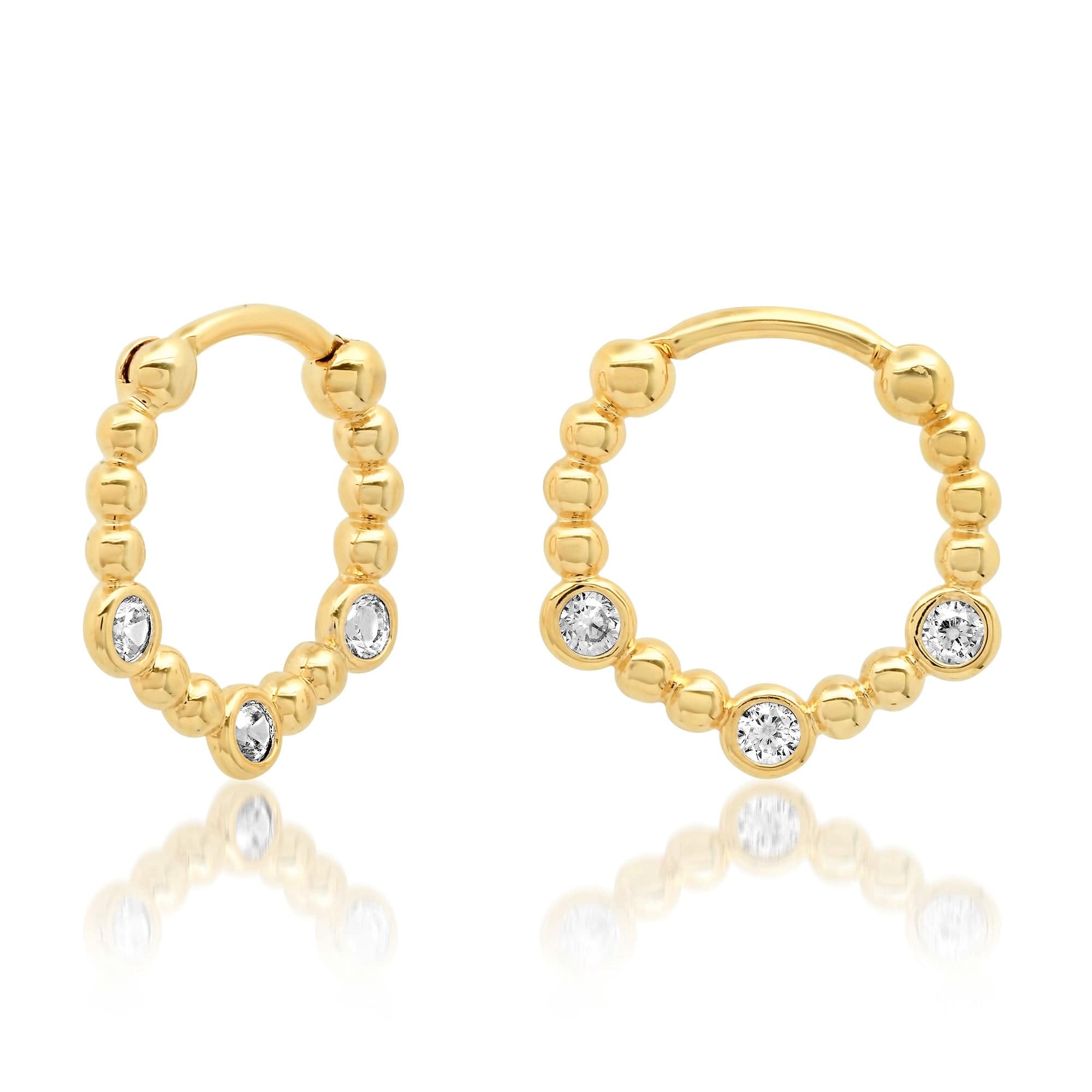 TAI JEWELRY Earrings Gold Huggie With Triple Cz