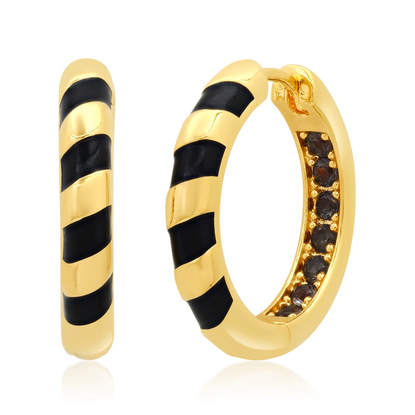 TAI JEWELRY Earrings Black Gold Huggies With Enamel Accent