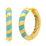 TAI JEWELRY Earrings Turquoise Gold Huggies With Enamel Accent