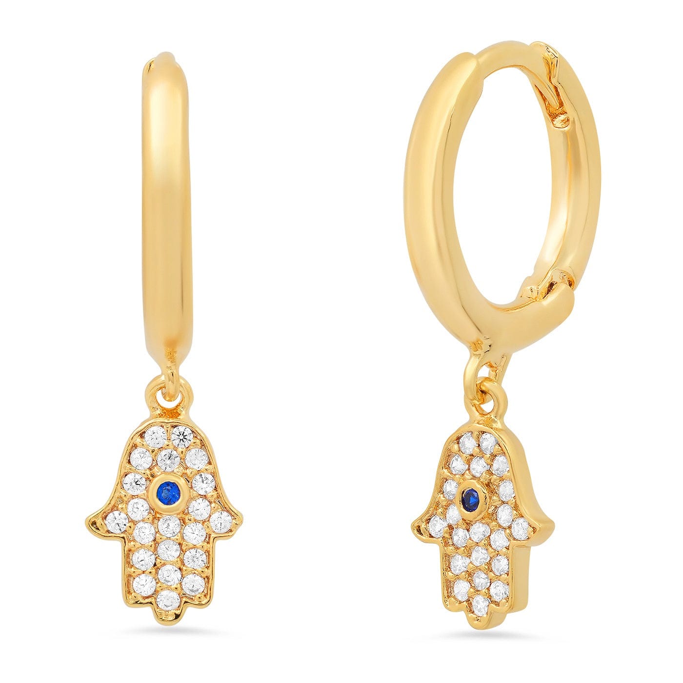 TAI JEWELRY | Gold Huggies With Pave CZ Hamsa Charms | Earrings |