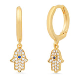 TAI JEWELRY | Gold Huggies With Pave CZ Hamsa Charms | Earrings |