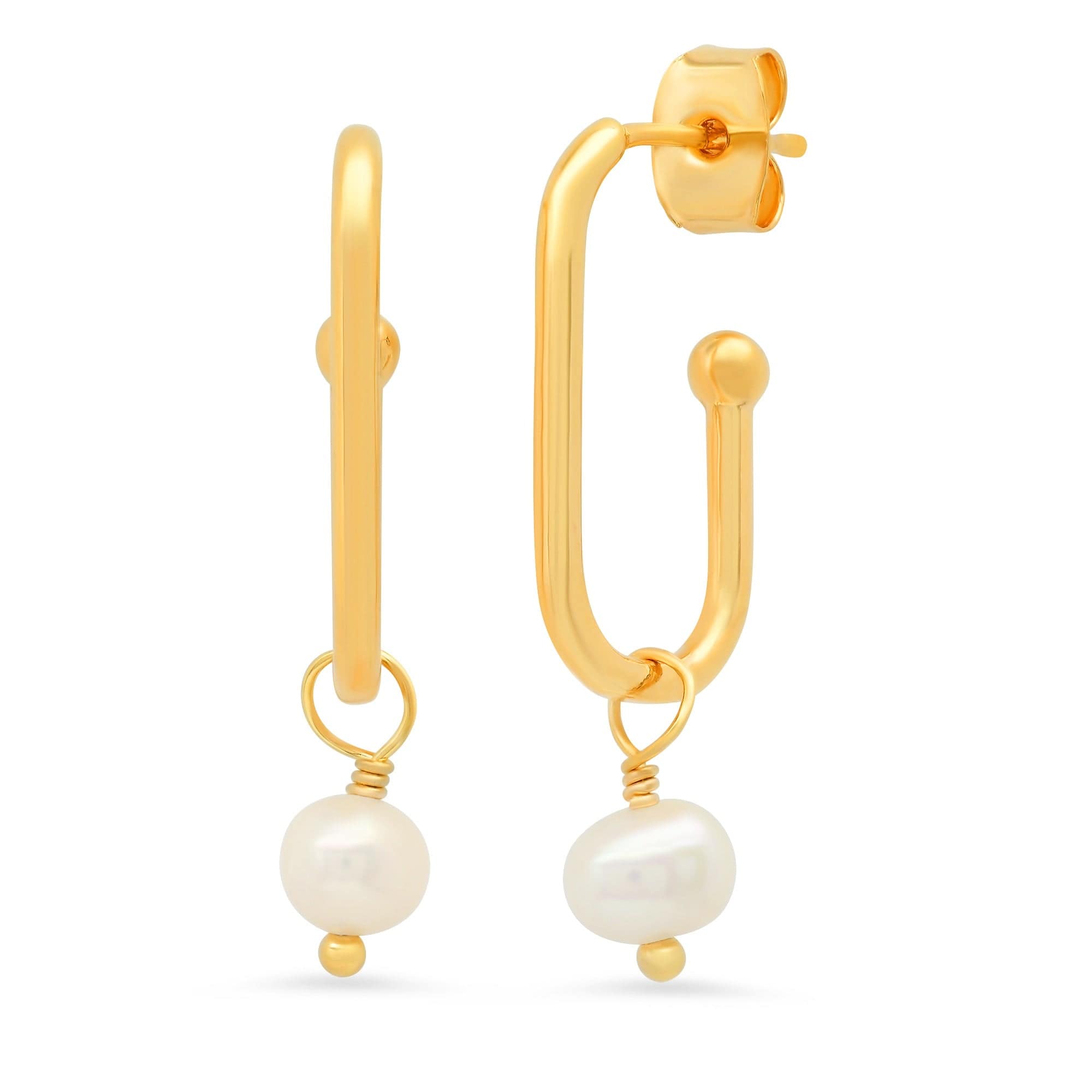 TAI JEWELRY | Gold Link Earrings With Pearl Charm | Earrings |
