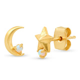 TAI JEWELRY | Gold Mismatched Star Moon Studs With Opal Accents | Earrings |