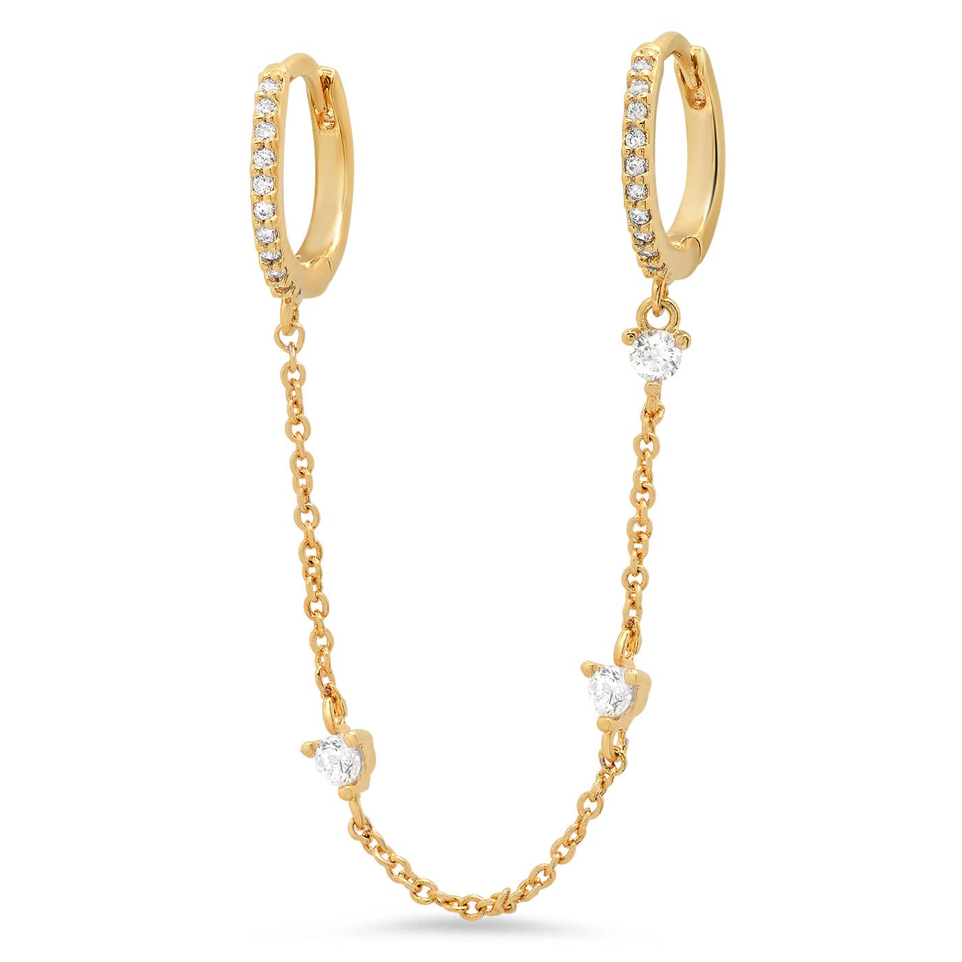 TAI JEWELRY Earrings Gold Pave Huggies with CZ Dangle Chain