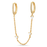 TAI JEWELRY Earrings Gold Pave Huggies with CZ Dangle Chain