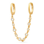 TAI JEWELRY | Gold Pave Huggies with CZ Dangle Chain | Earrings |