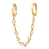 TAI JEWELRY | Gold Pave Huggies with CZ Dangle Chain | Earrings |
