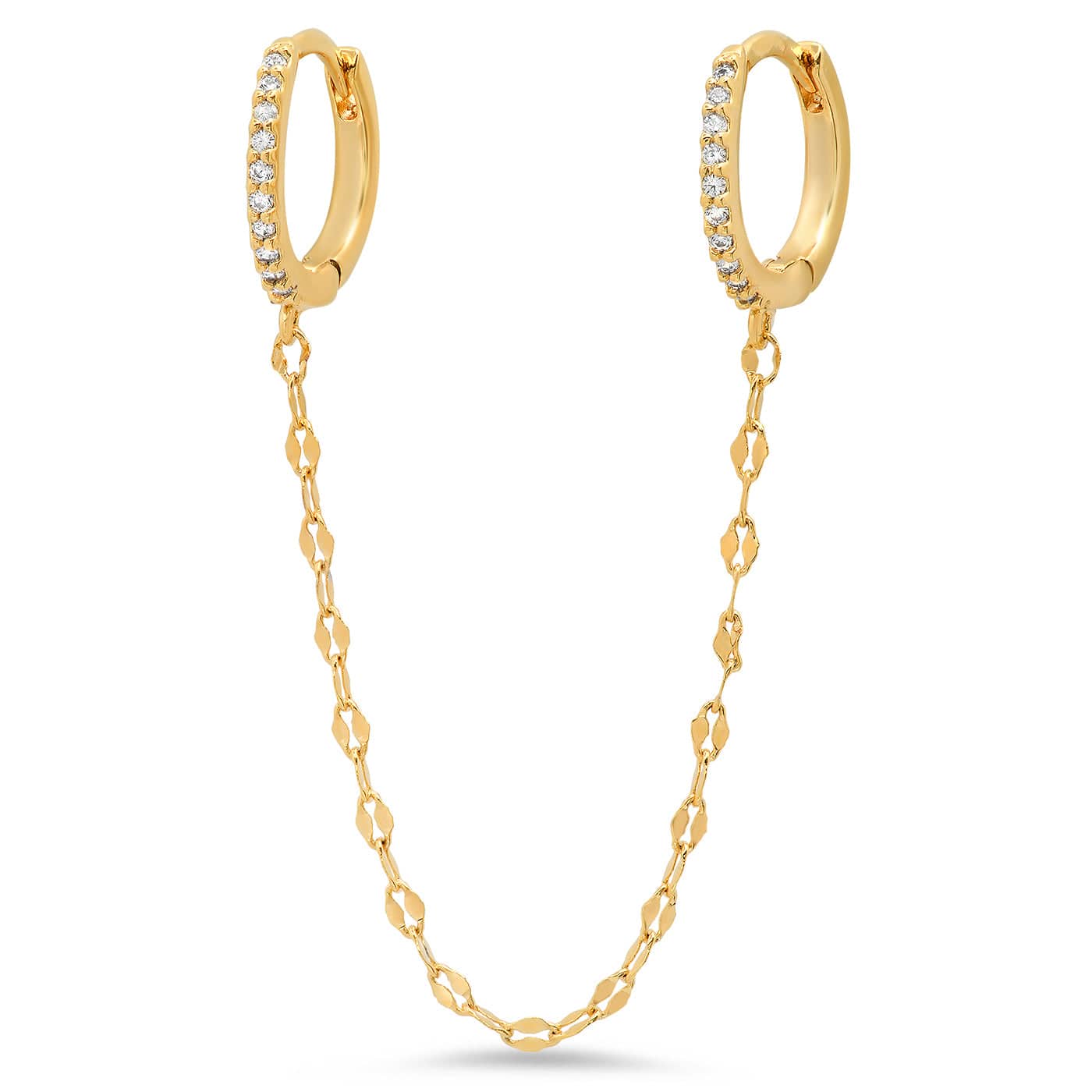 TAI JEWELRY | Gold Pave Huggies with Dangle Chain | Earrings |