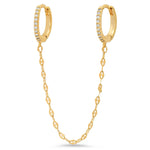 TAI JEWELRY | Gold Pave Huggies with Dangle Chain | Earrings |