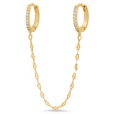 TAI JEWELRY | Gold Pave Huggies with Dangle Chain | Earrings |