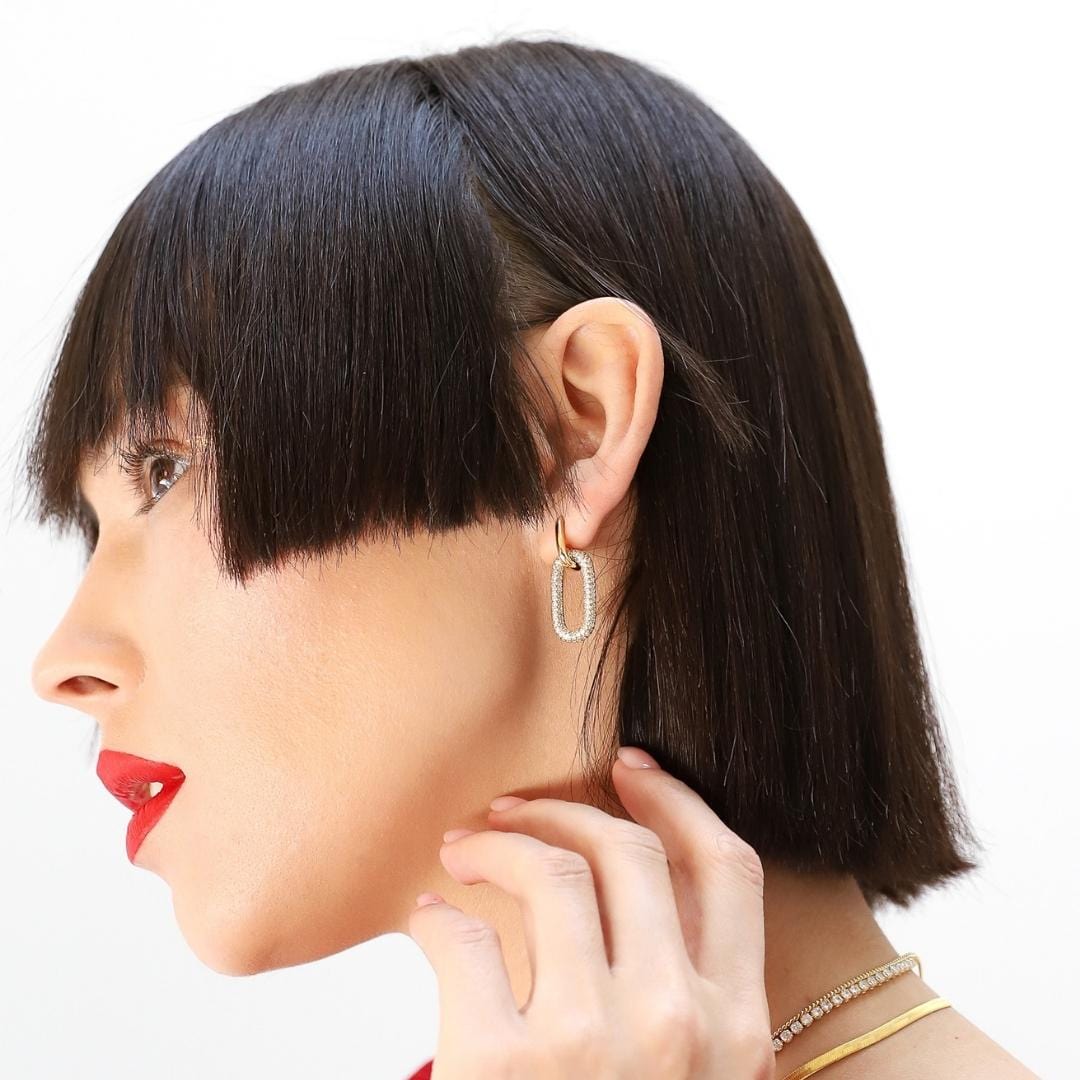 TAI JEWELRY | Gold Pave Link Drop Earrings | Earrings |