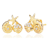 TAI JEWELRY | Gold Starfish and Shell CZ Stud Earrings | Earrings |