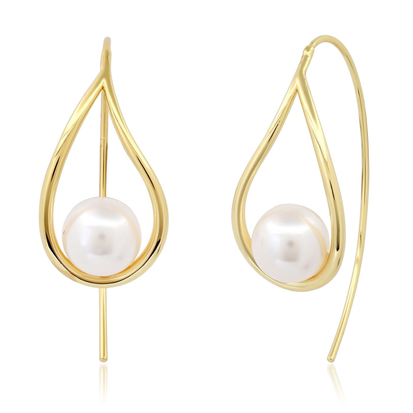 TAI JEWELRY Earrings Gold Teardrop French Wire Earrings with Large Pearl