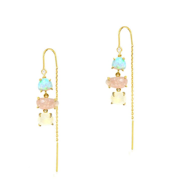 TAI JEWELRY Earrings Opal Pink Mix Gold Three Stone Threader
