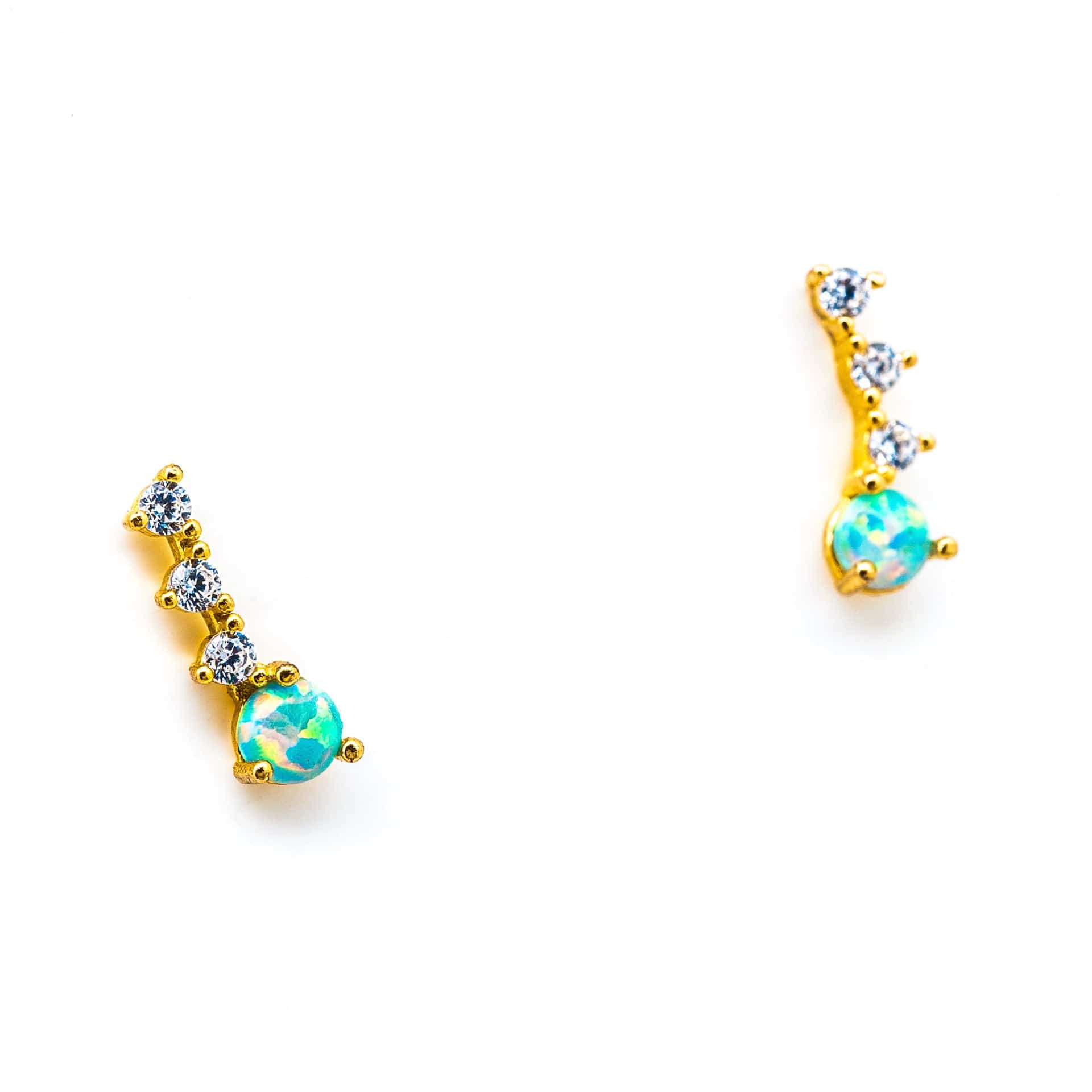 TAI JEWELRY Earrings Gold Vermeil 4 Stone Cz And Opal Crawler