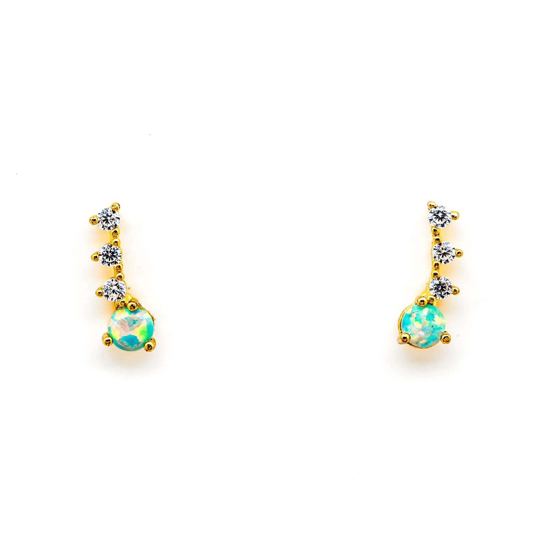 TAI JEWELRY Earrings Gold Vermeil 4 Stone Cz And Opal Crawler