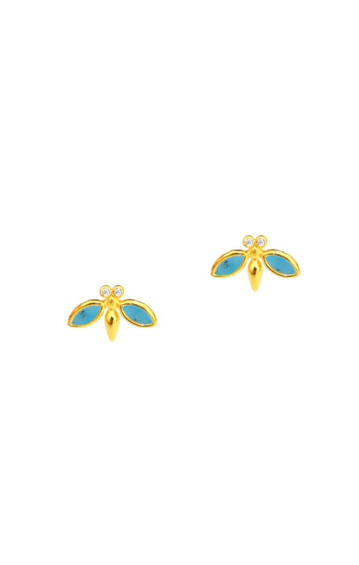 TAI JEWELRY Earrings Turquoise Gold Vermeil Bee Studs With Stone Accents