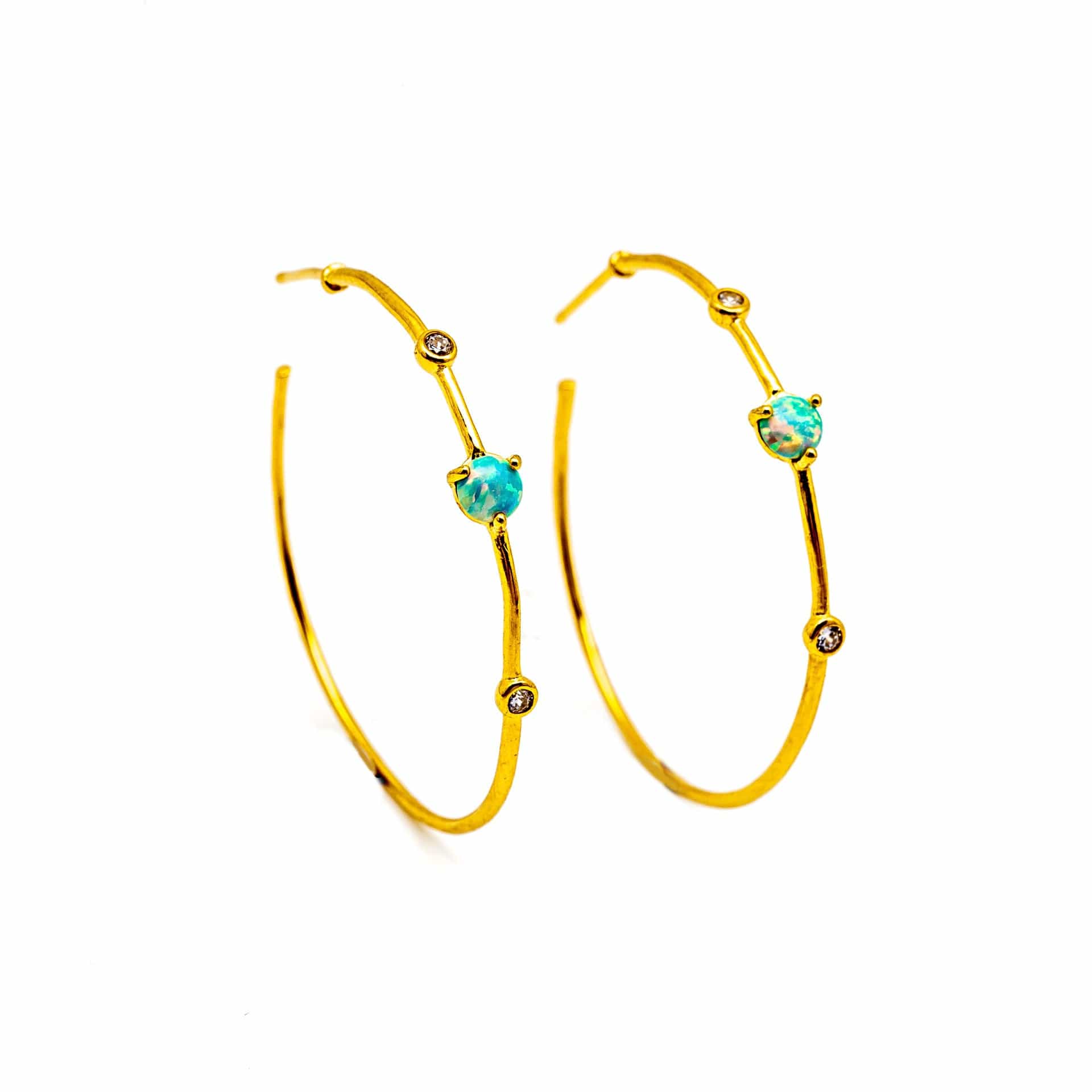 TAI JEWELRY Earrings Gold Vermeil Large Hoop With Opal And Cz Detailing