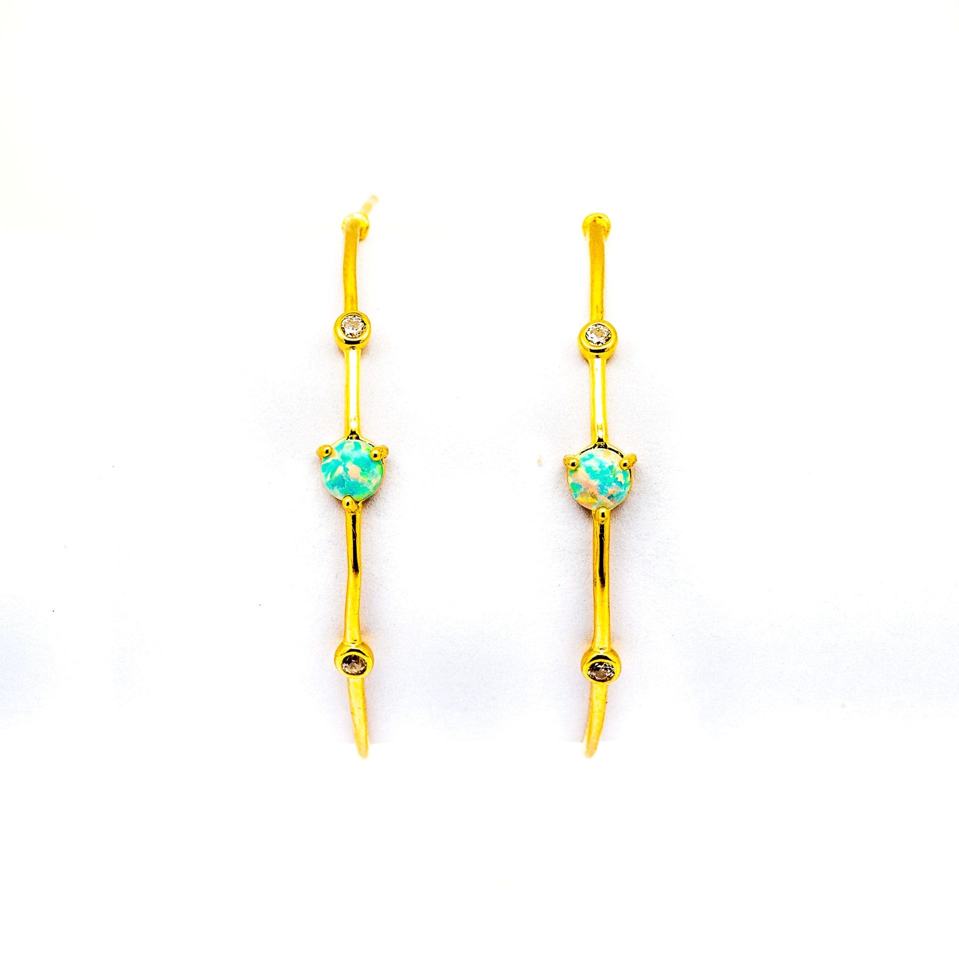 TAI JEWELRY Earrings Gold Vermeil Large Hoop With Opal And Cz Detailing