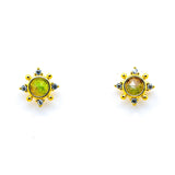 TAI JEWELRY | Gold Vermeil Watermelon Medallion Tourmaline Studs | Earrings |