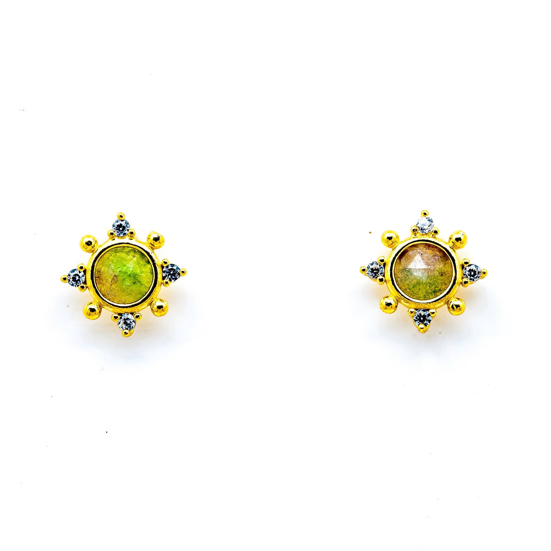 TAI JEWELRY | Gold Vermeil Watermelon Medallion Tourmaline Studs | Earrings |