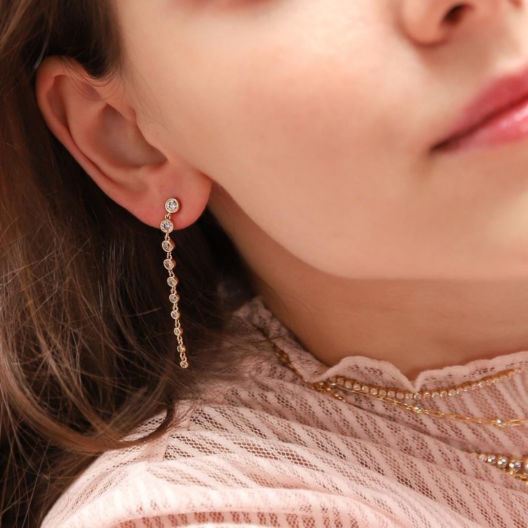 TAI JEWELRY | Graduated Bezel Set Linear CZ Earrings | Earrings |